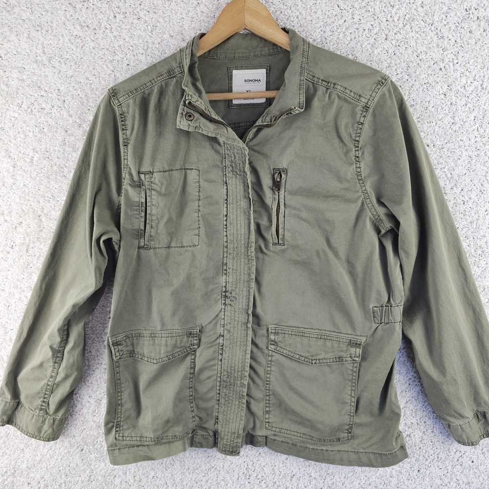 Sonoma Utility Jacket Lightweight Military Utility Olive Green Zip Women's XL